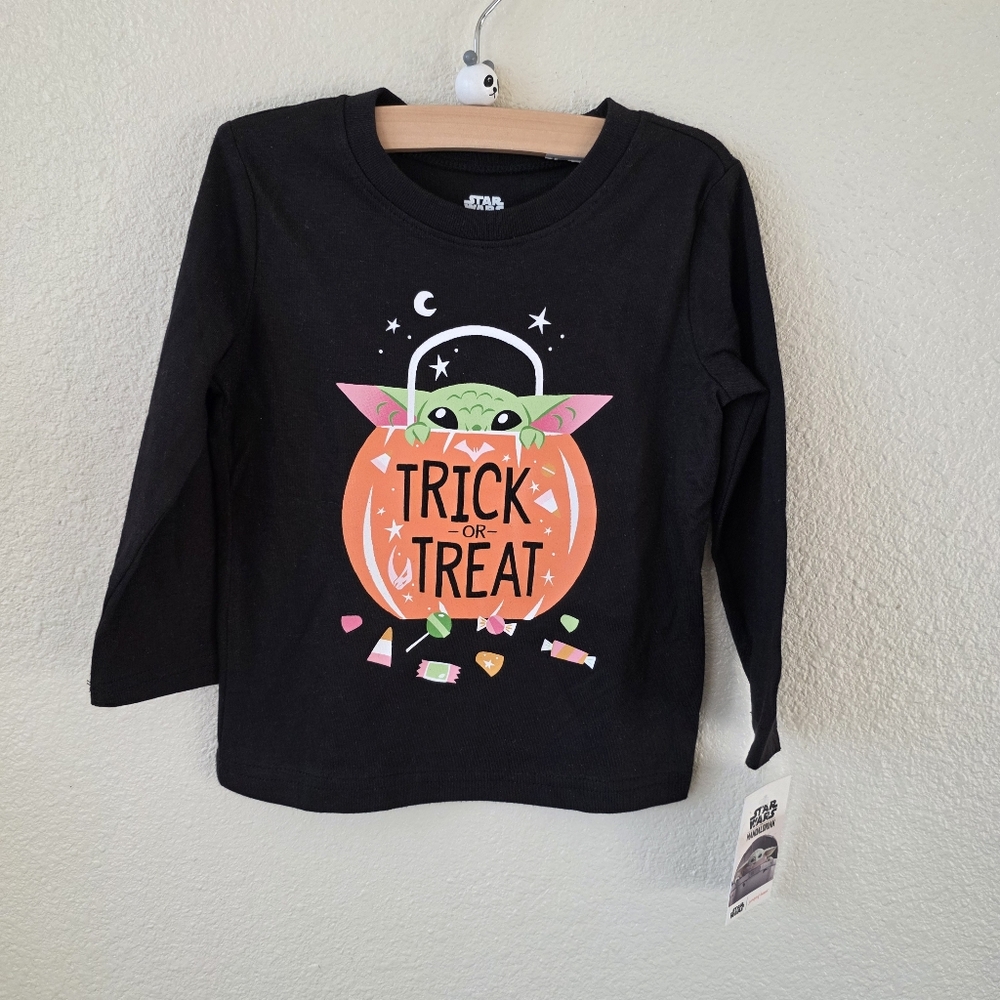 Star Wars Baby Yoda Halloween Trick or Treat Long sleeve T Shirt Size 18 M NWT
